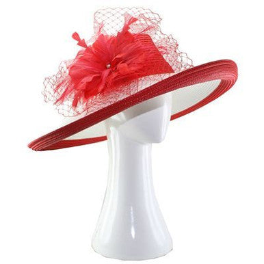 Semi turn up brim poly briad hat red/white