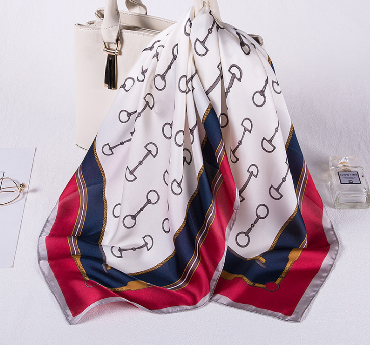 Snaffle Bit Print Satin Scarf (Navy & Red)