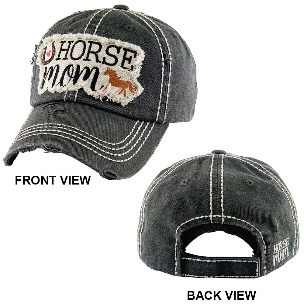 Beige - HORSE MOM HORSESHOE VINTAGE BASEBALL CAP