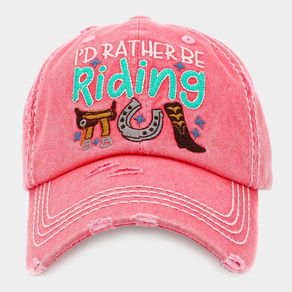 I'D RATHER BE RIDING MESSAGE VINTAGE BASEBALL CAP Pink