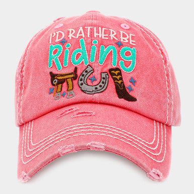 I'D RATHER BE RIDING MESSAGE VINTAGE BASEBALL CAP Pink