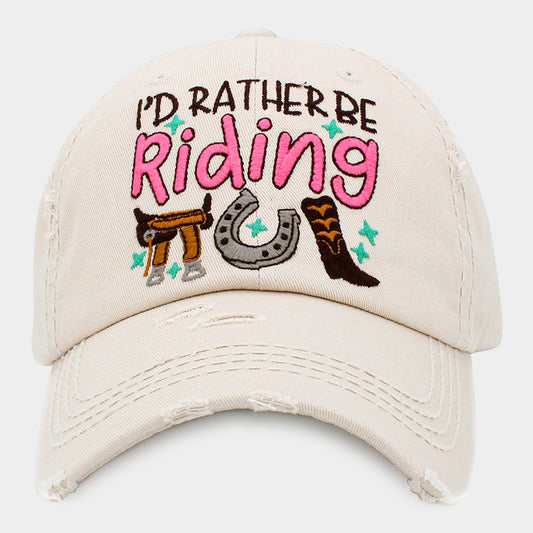 I'D RATHER BE RIDING MESSAGE VINTAGE BASEBALL CAP Beige