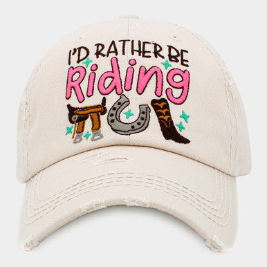I'D RATHER BE RIDING MESSAGE VINTAGE BASEBALL CAP Beige