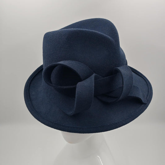 Dark Navy wool hat with twirls
