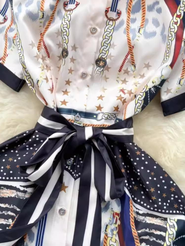 Gorgeous dress white with navy horse print - size L