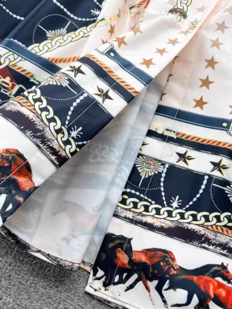 Gorgeous dress white with navy horse print - size L