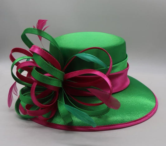 Gorgeous Green hat with hot pink trim and bow