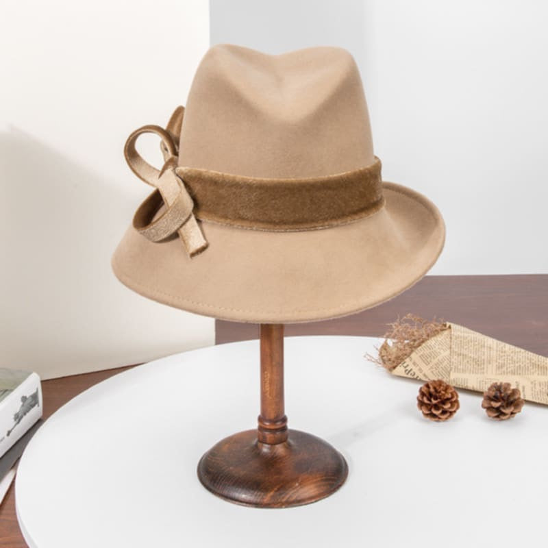 Beige Small/medium brim wool hat with tan trim