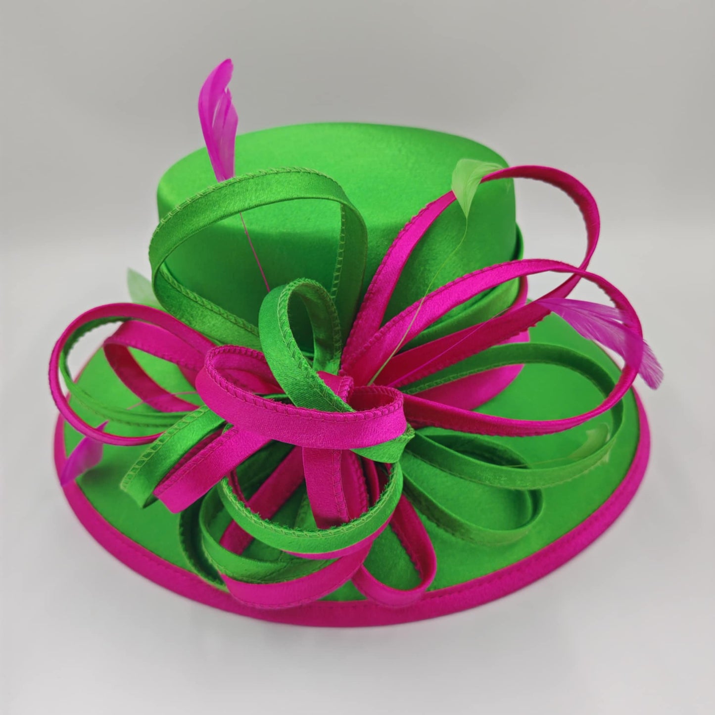 Gorgeous Green hat with hot pink trim and bow