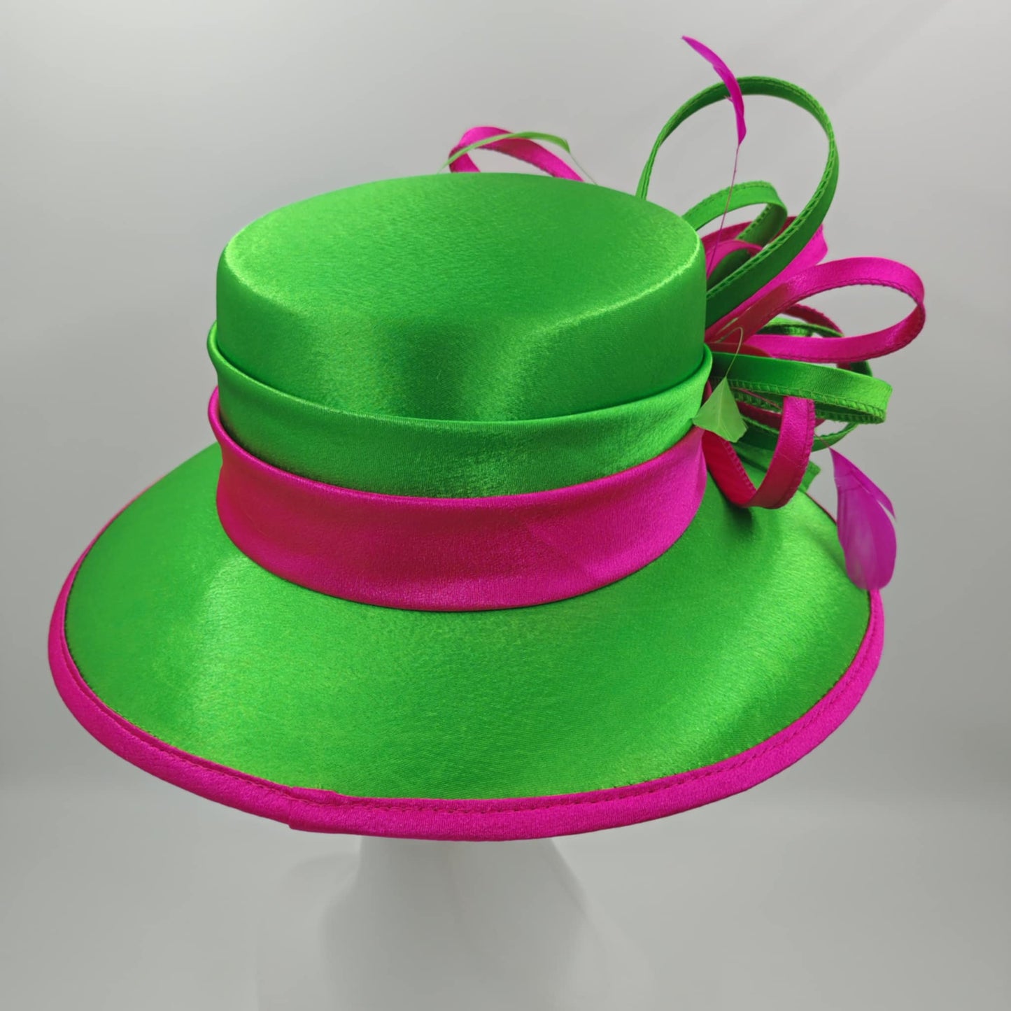 Gorgeous Green hat with hot pink trim and bow