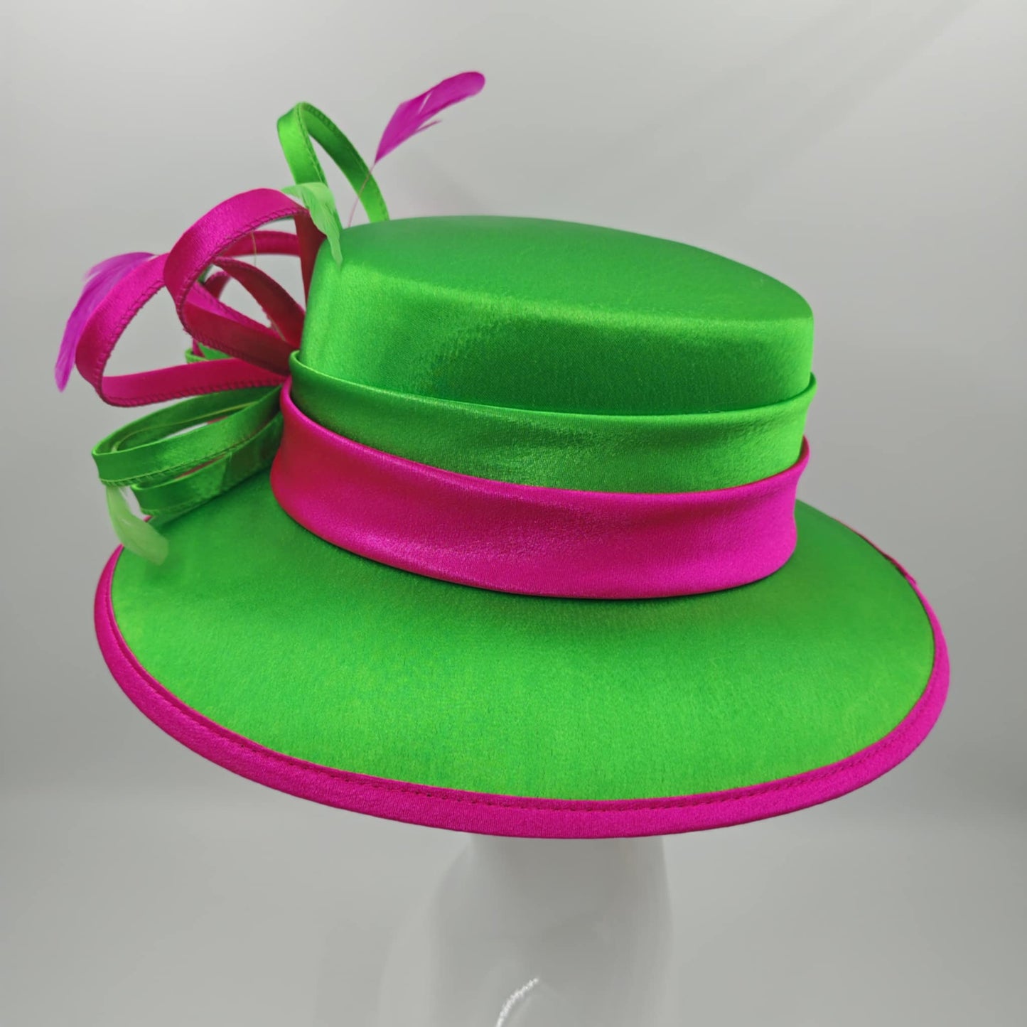 Gorgeous Green hat with hot pink trim and bow