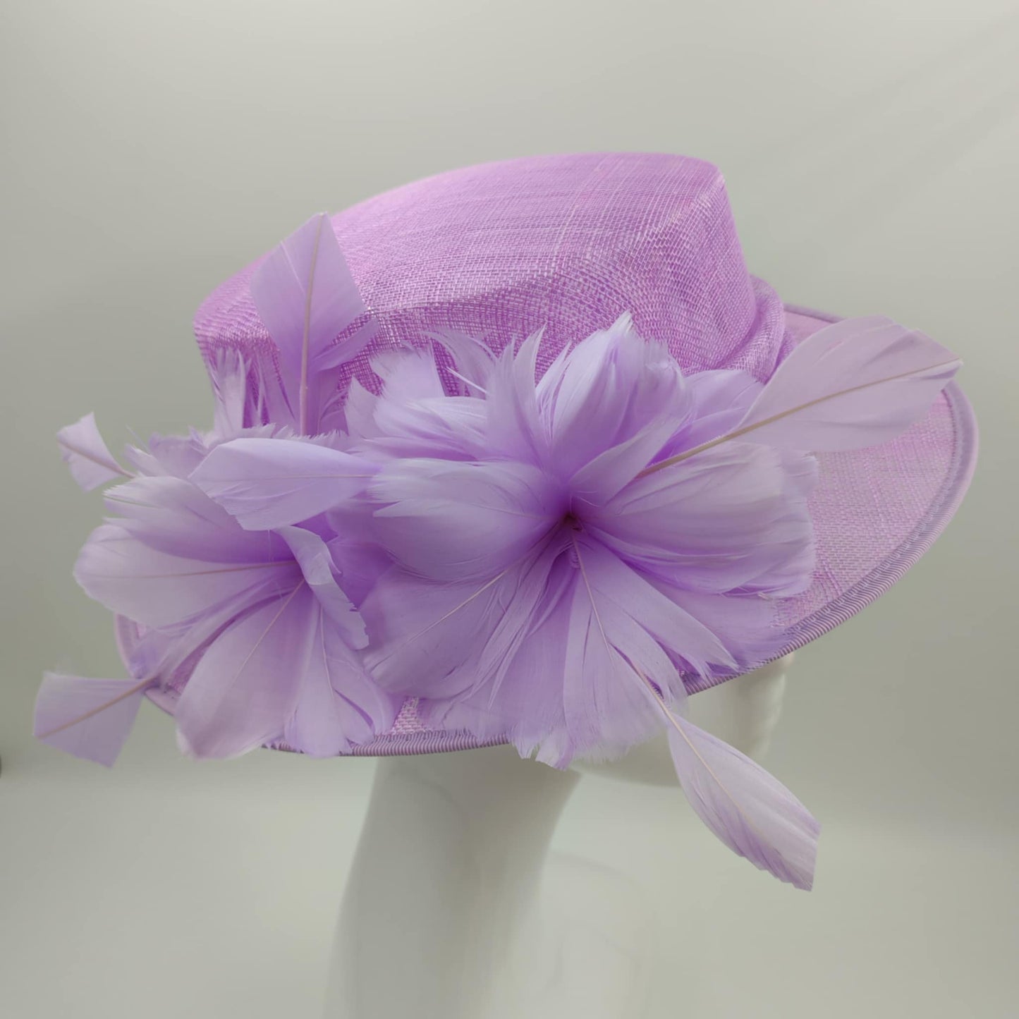 Lilac boater type hat slightly damaged