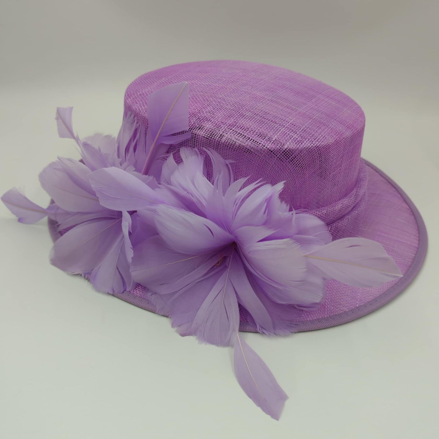 Lilac boater type hat slightly damaged