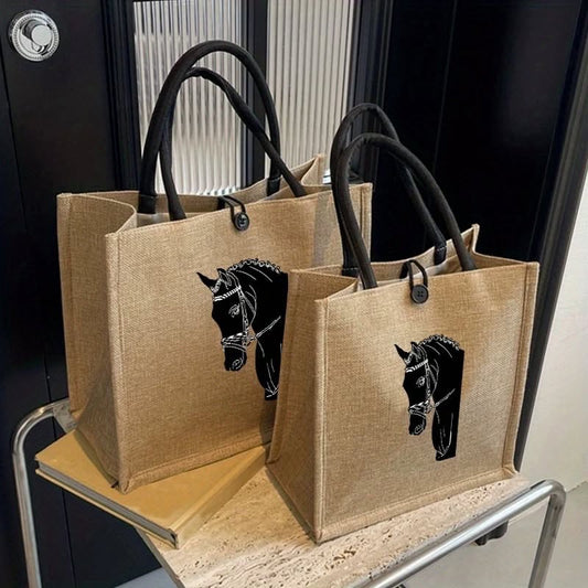 Linen tote bags x 2 with horse detail