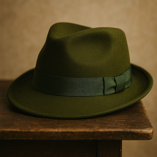 Olive green trilby hat