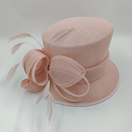 Stunning baby pink sinamay hat with flower