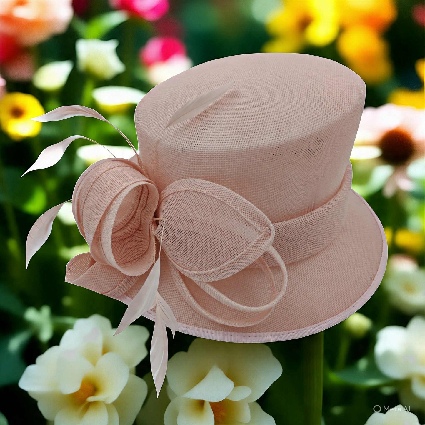 Stunning baby pink sinamay hat with flower