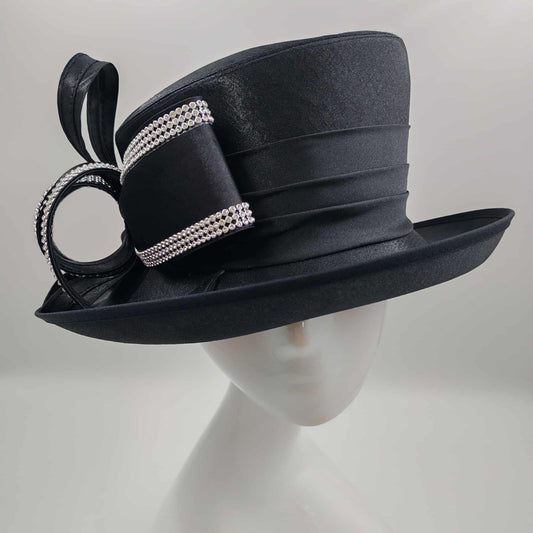 Black satin lined  medium brim with bling trim