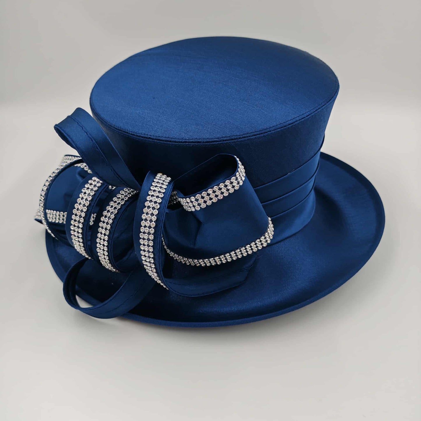 Elegant Navy Sinamay hat with bling Slightly turned up