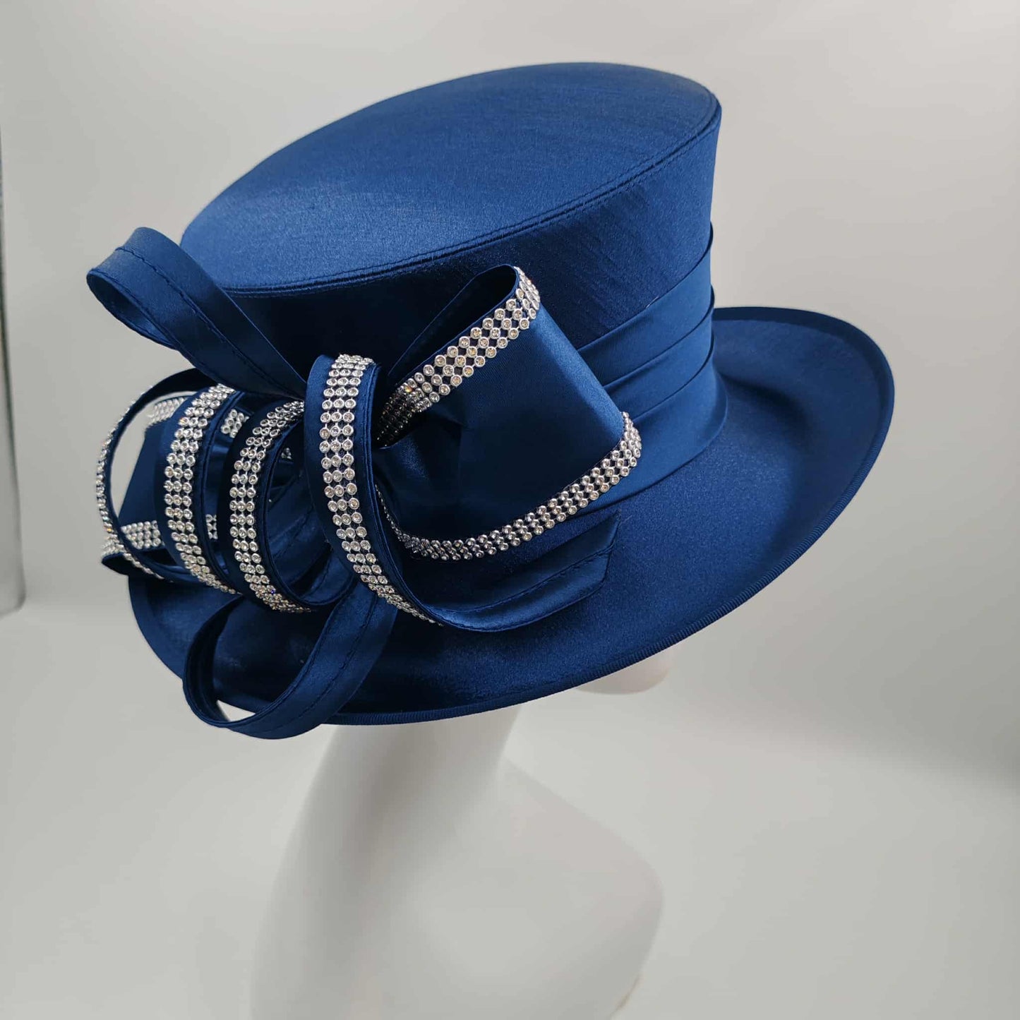 Elegant Navy Sinamay hat with bling Slightly turned up
