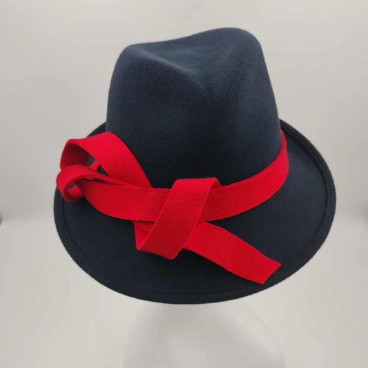 Stunning Navy wool hat with red trim