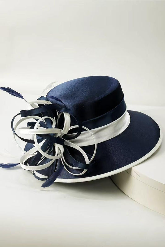 Stunning navy sinamay with white trim