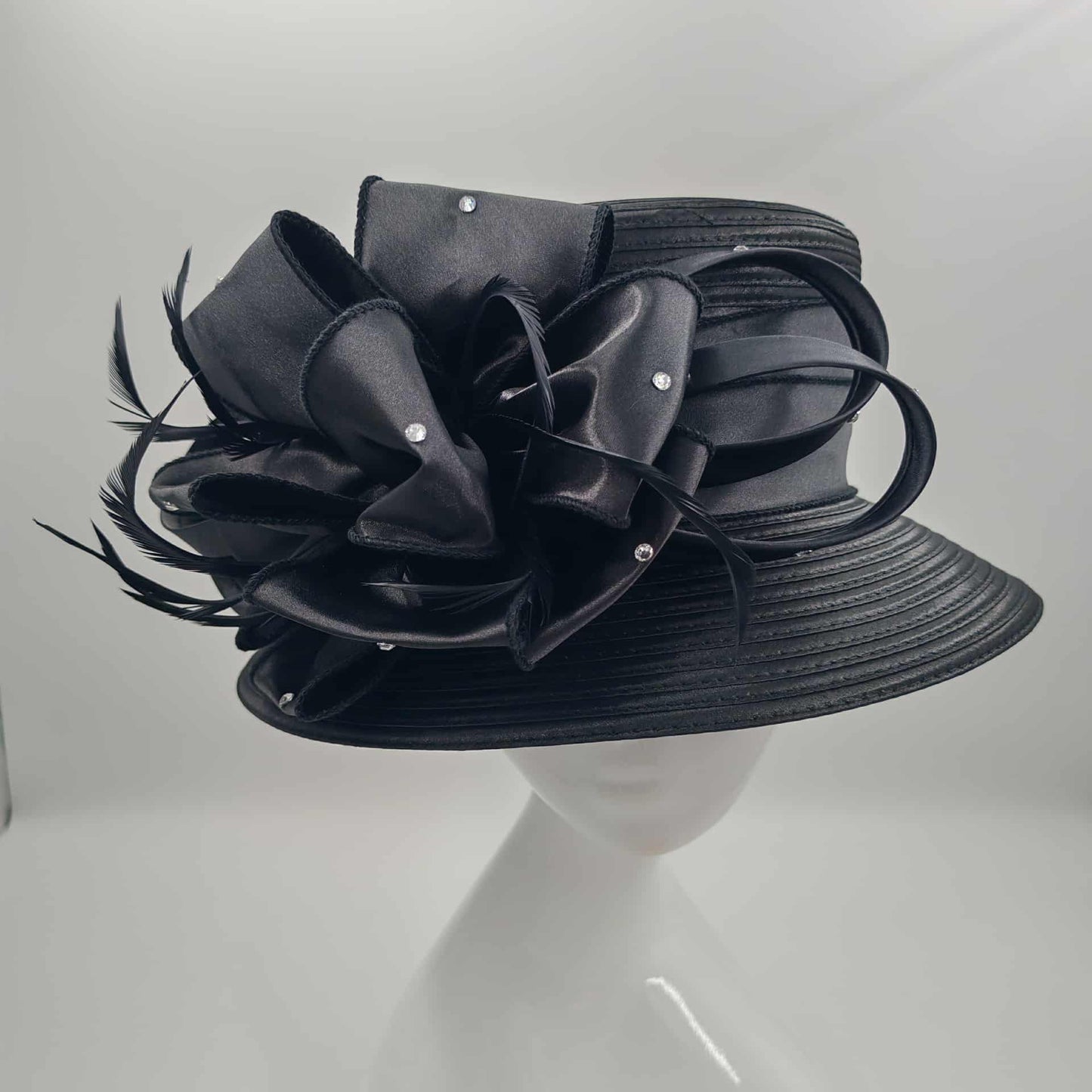 Stunning Black sinamay with flower trim medium brim