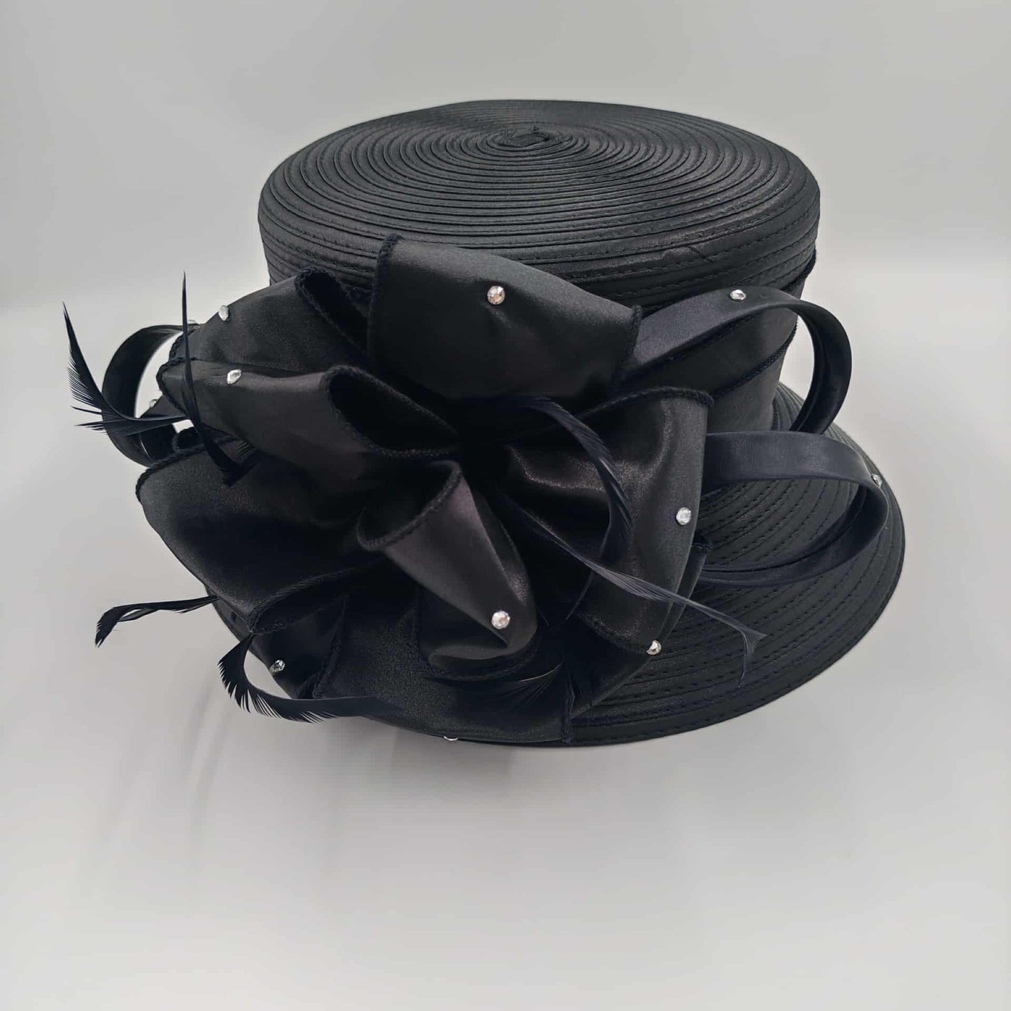 Stunning Black sinamay with flower trim medium brim