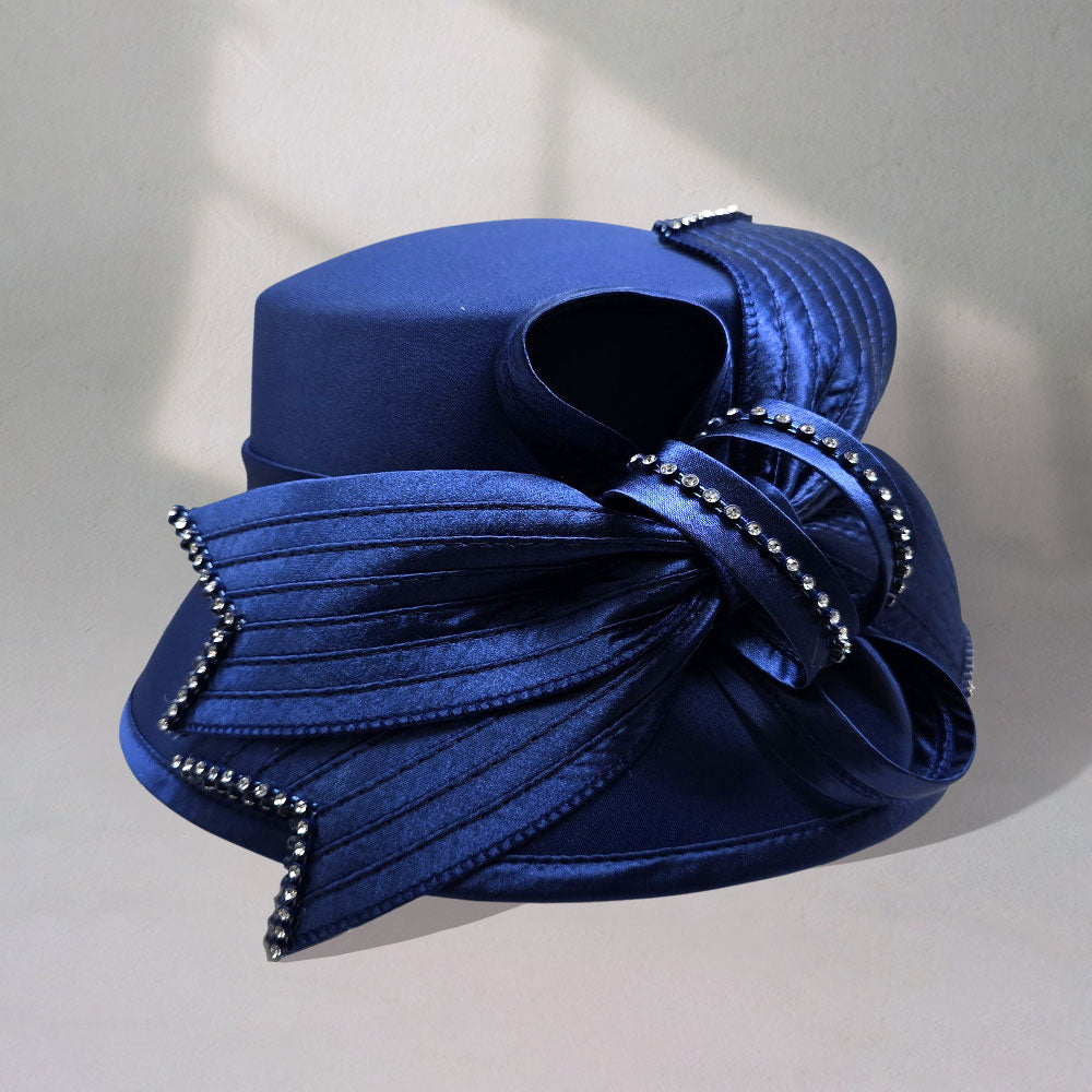 Navy sinamay hat medium brim with a touch of bling