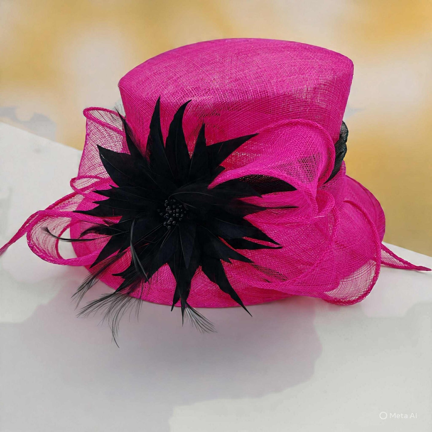 Hot pink sinamay with black trim