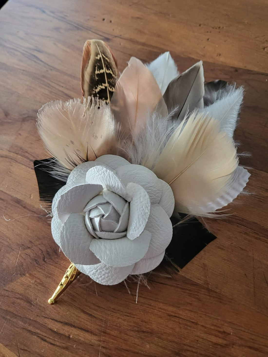 Cream & Brown Hat Feather
