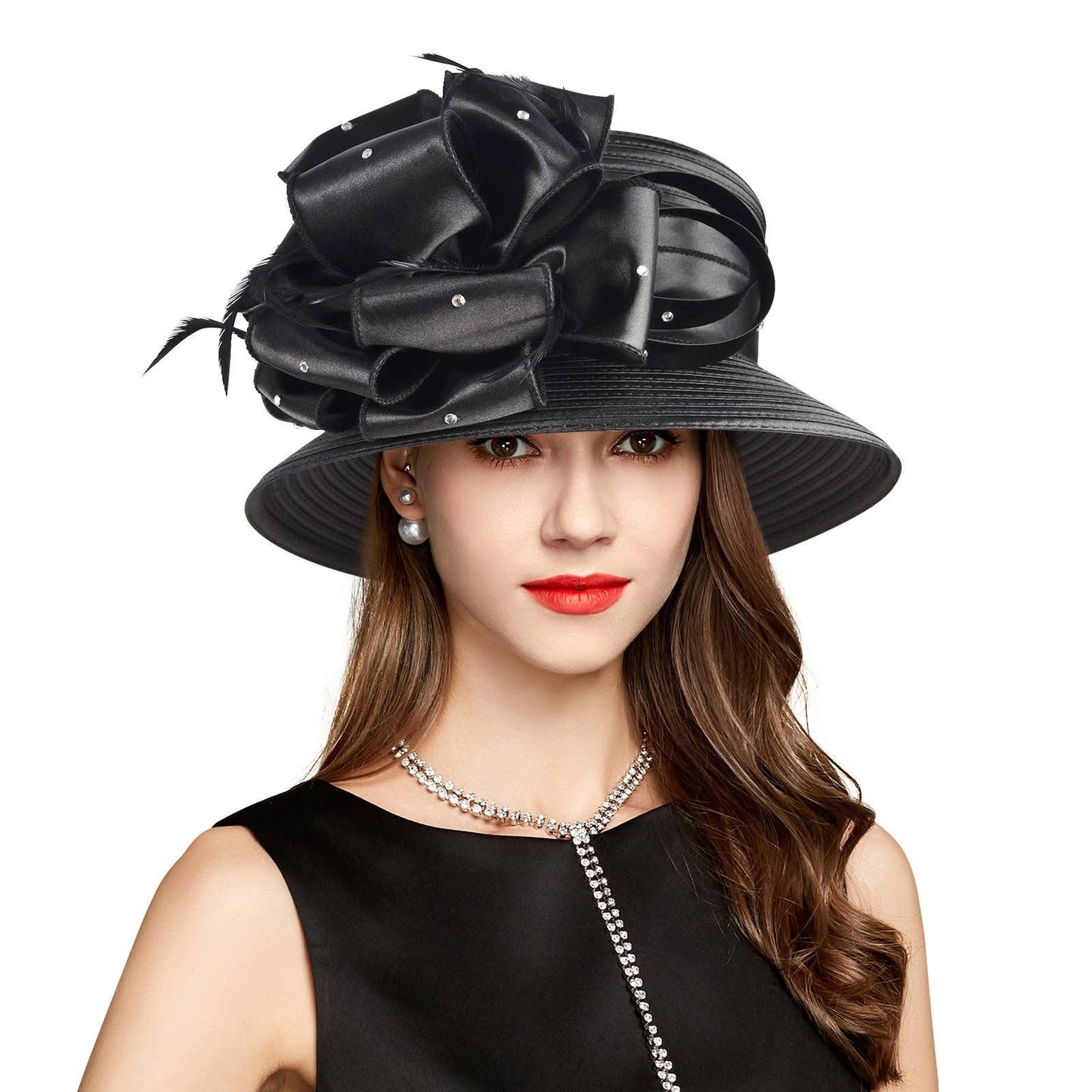 Black Sinamay Satin Bloom Hat