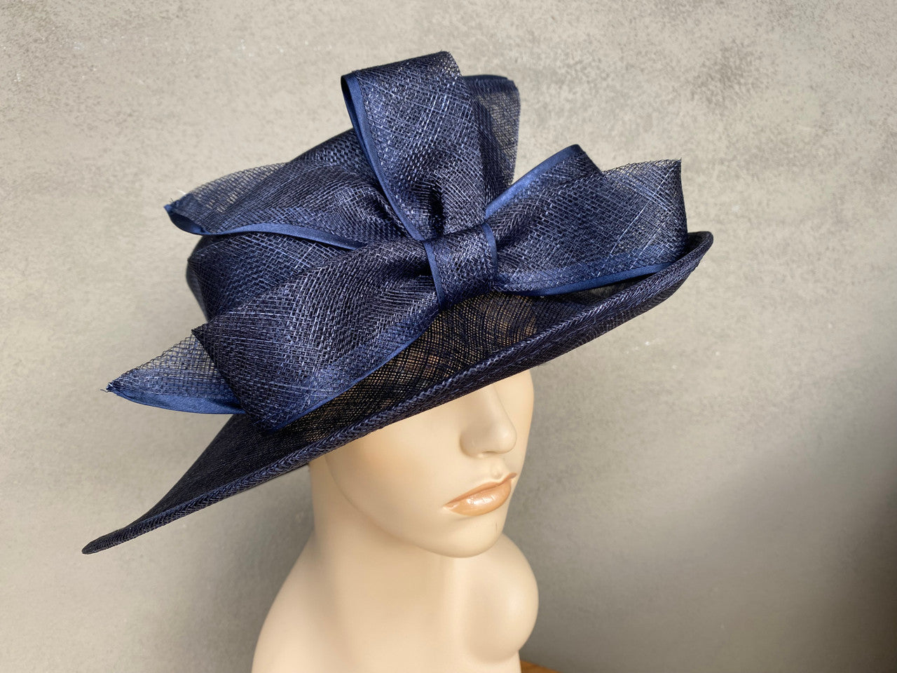 Gorgeous navy sinamay hat with up turn medium brim