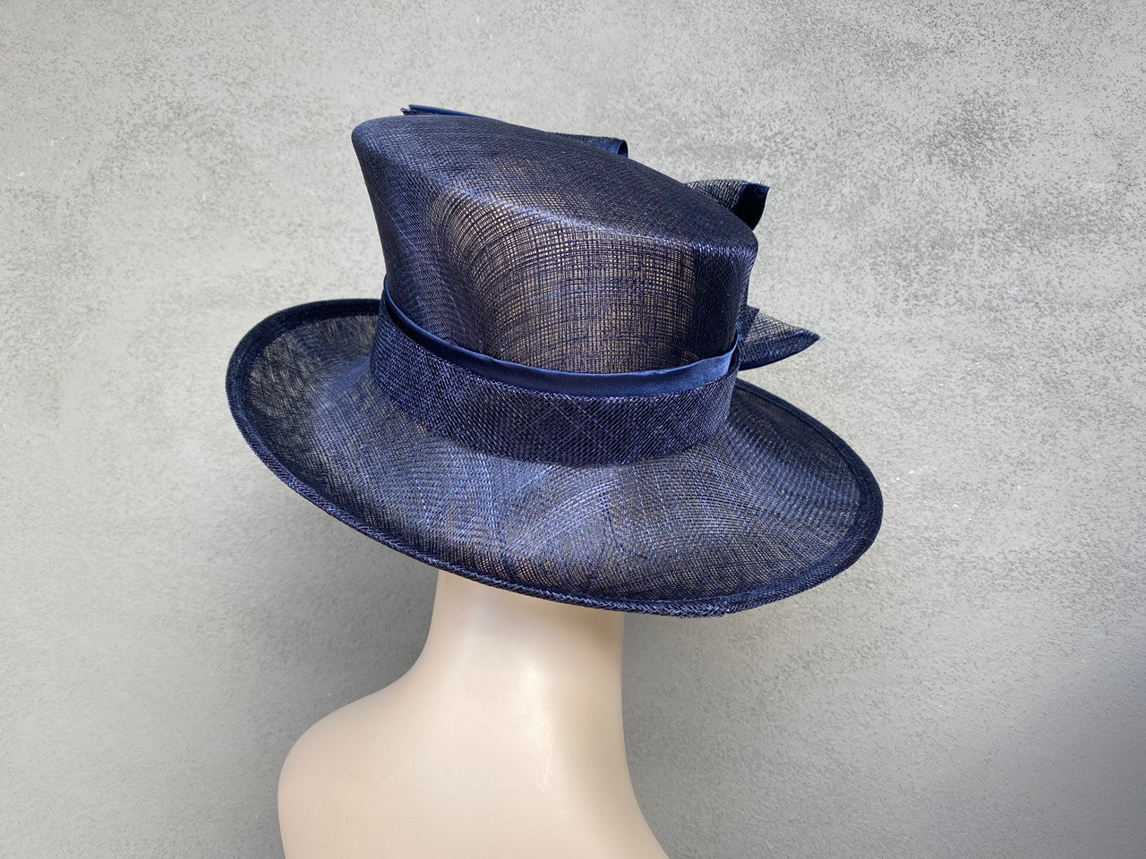 Gorgeous navy sinamay hat with up turn medium brim