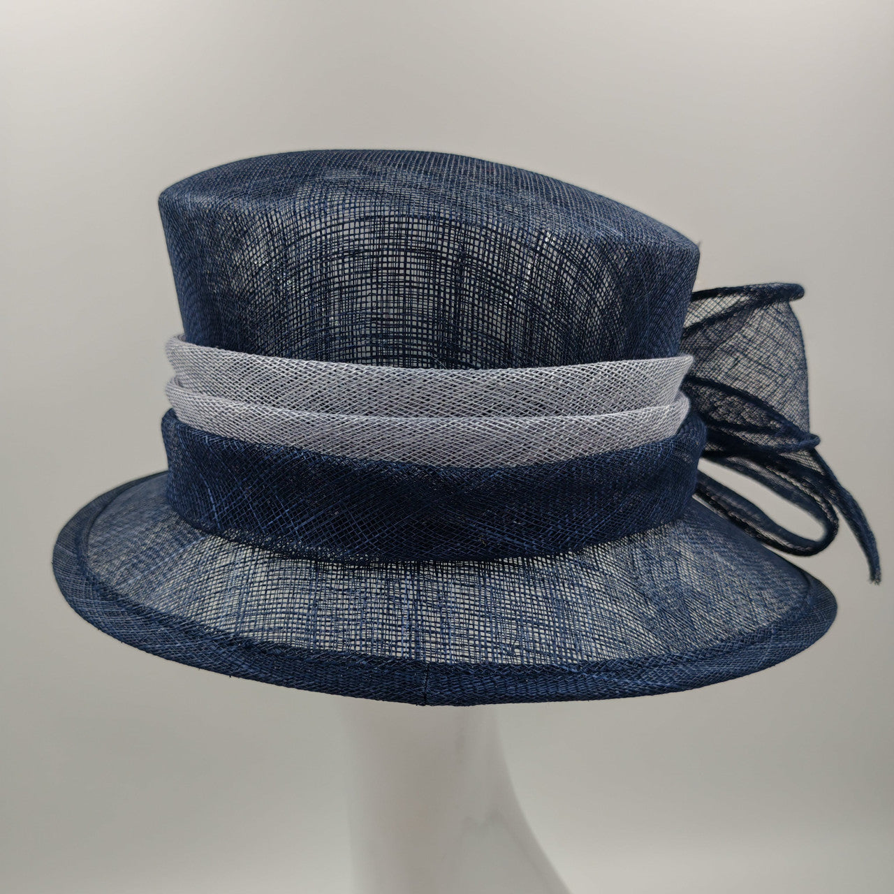 Stunning Navy sinamay hat with grey trim pre order