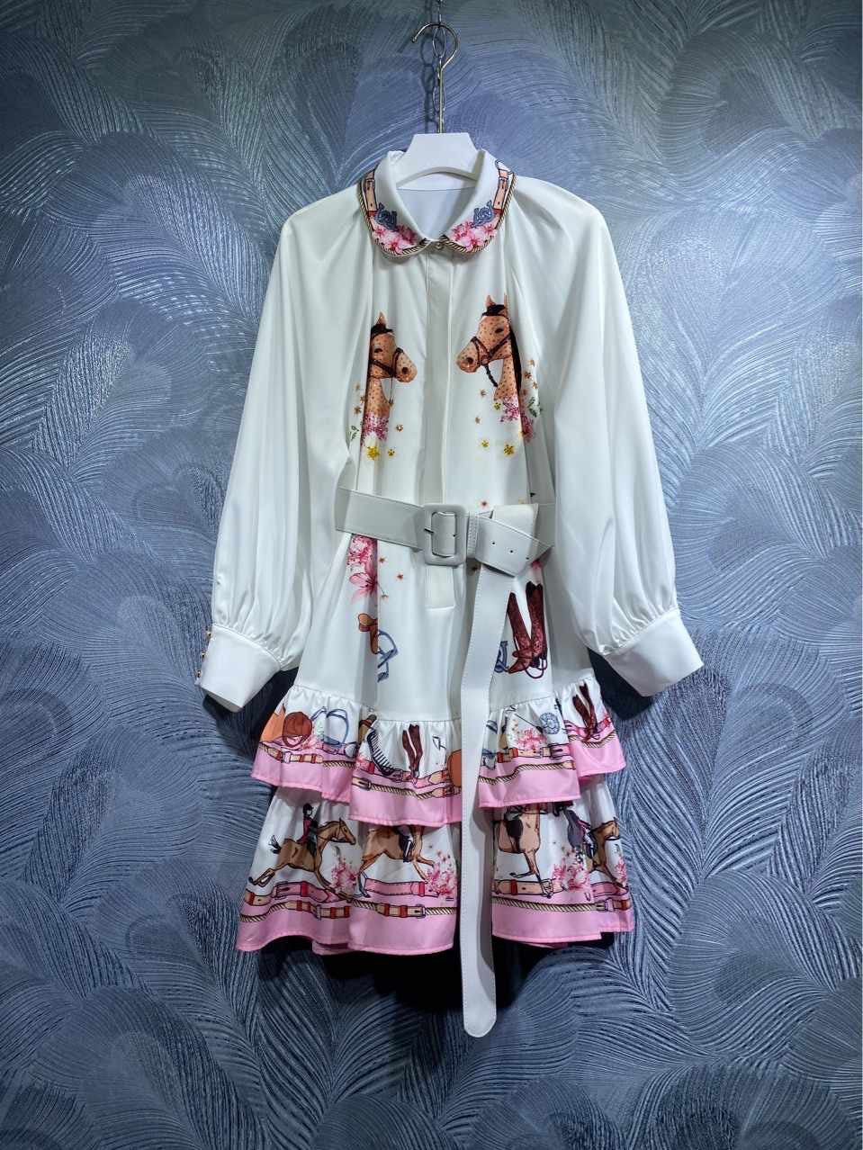 Ladies Autumn Horse Print Long Sleeve Dress - XL - pre order