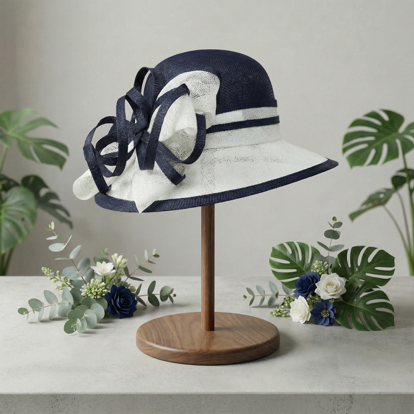 Navy Blue/white hat medium brim