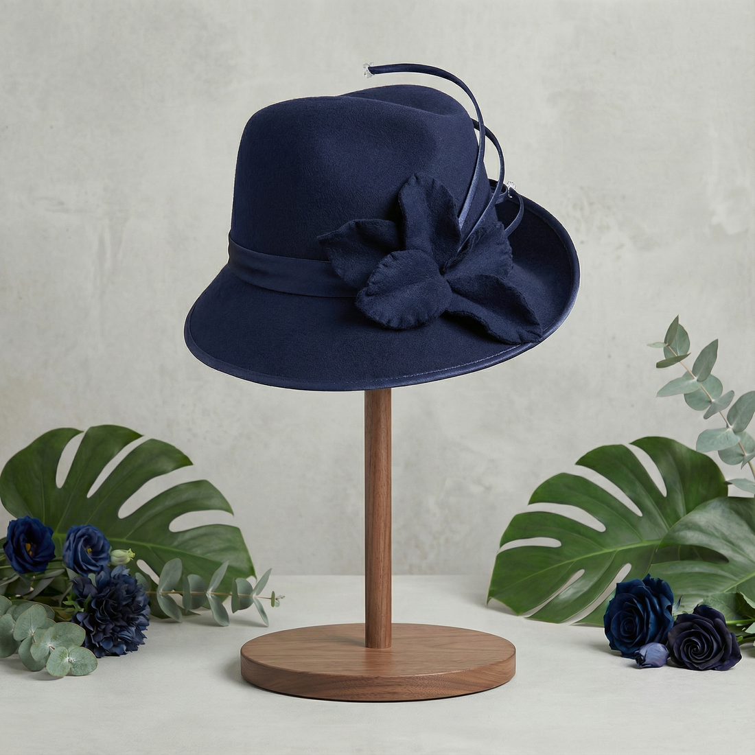 Navy Wool Hat with Wands