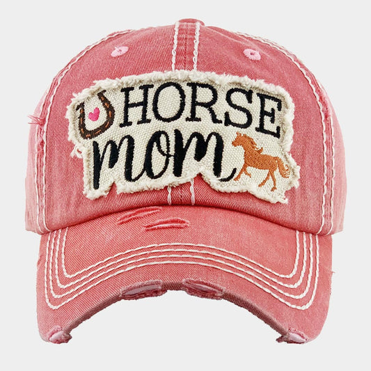 HORSE MOM HORSESHOE VINTAGE BASEBALL CAP - Pink