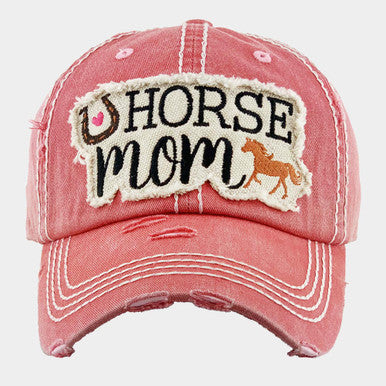 HORSE MOM HORSESHOE VINTAGE BASEBALL CAP - Pink