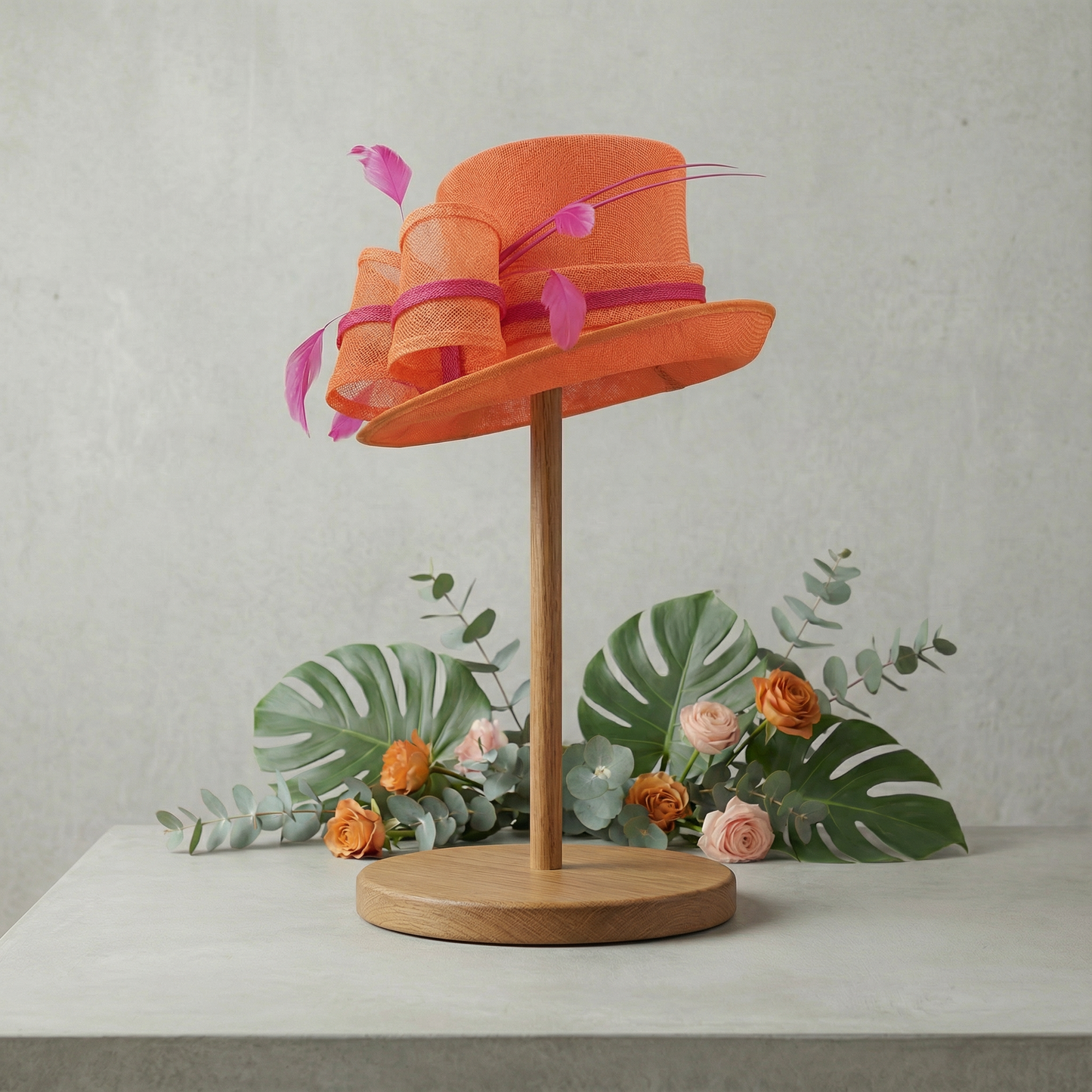 The Mel hat orange with pink trim