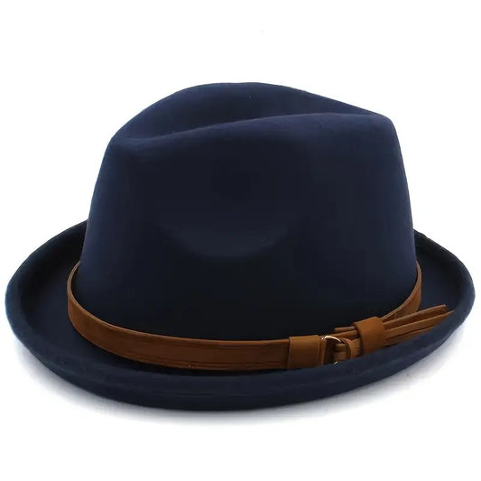 hunter type navy trilby hat with band