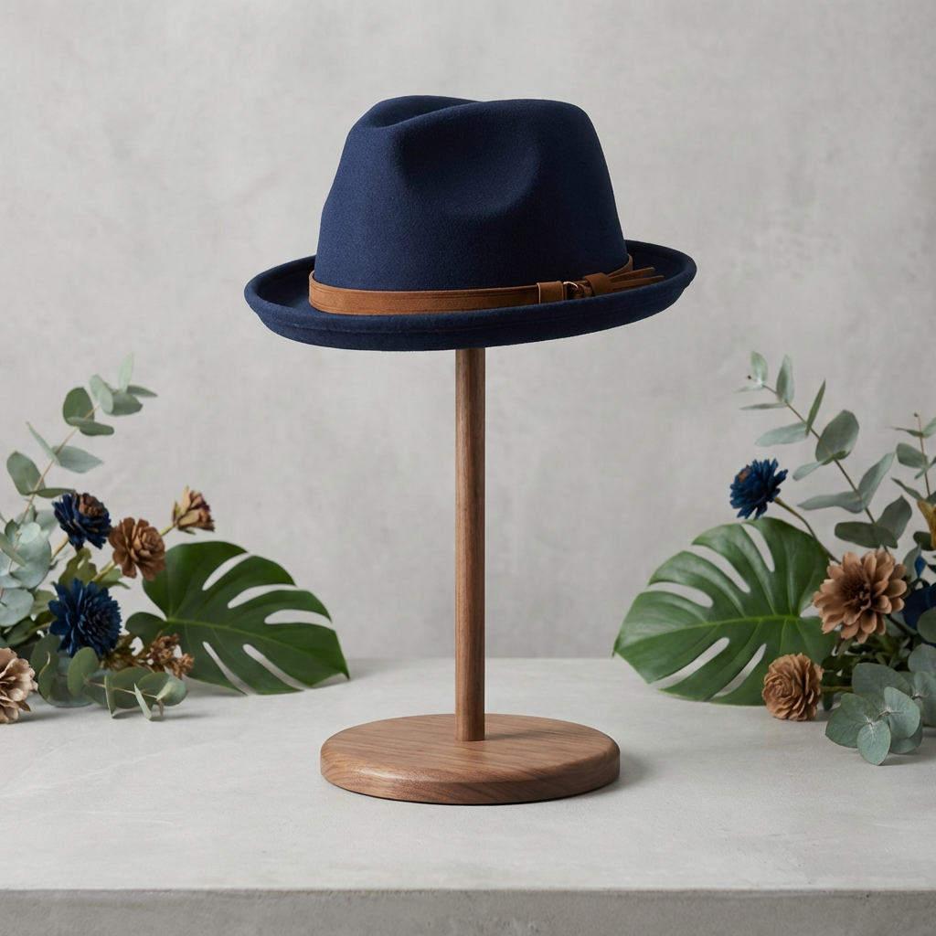 hunter type navy trilby hat with band