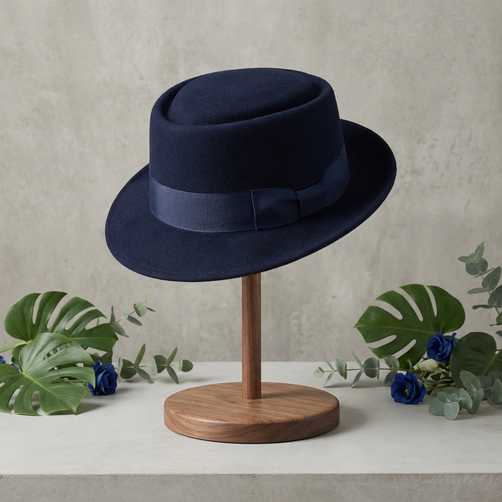 Navy wool trilby hat