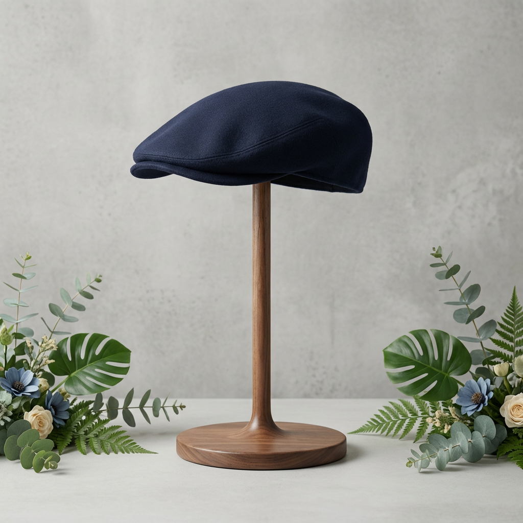 Small Dark Navy Wool Flat Cap