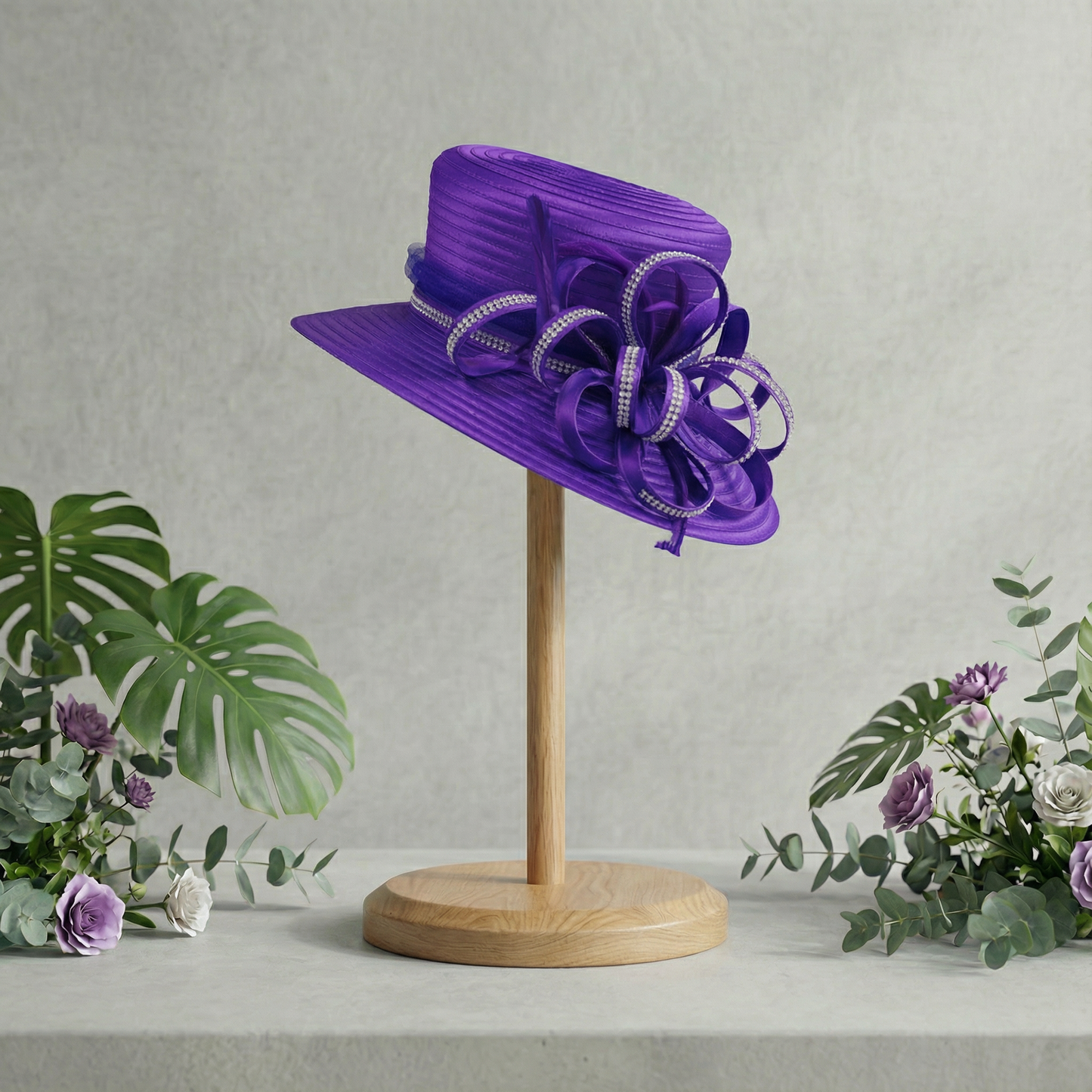 Purple Satin Crystal Loop Hat