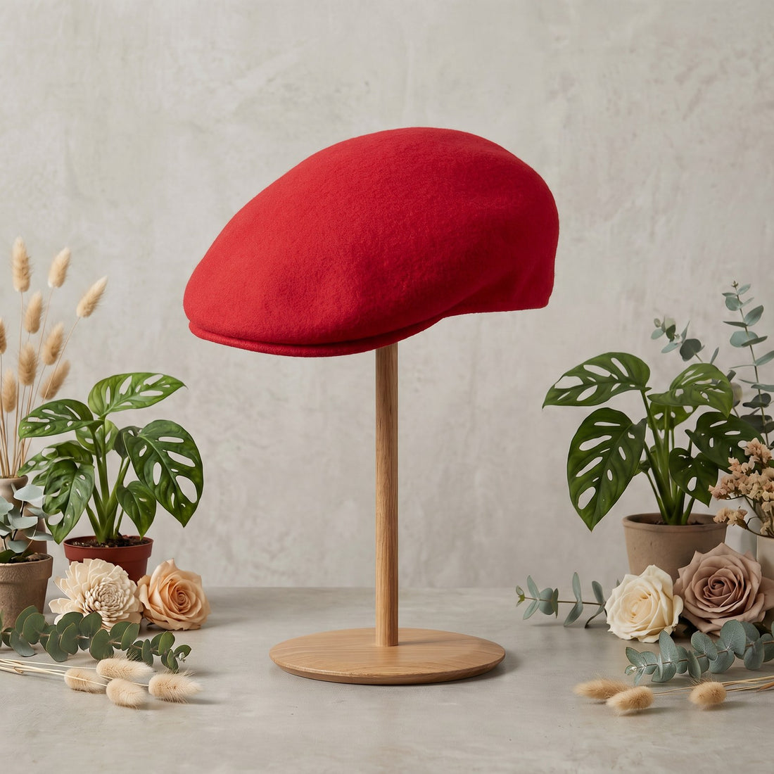 Red Wool Flat Cap (M)