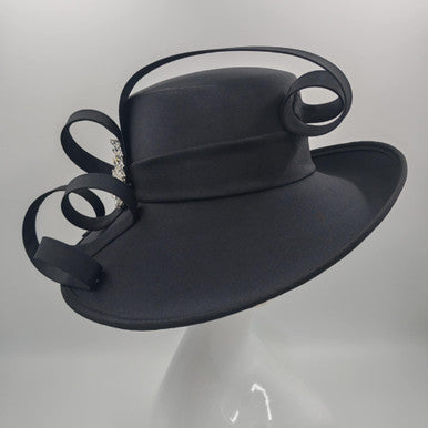 Black satin overlay lead rein hat/Judges with bling