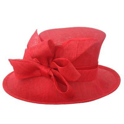 medium brim slight side turn up 3 layer sinamay hat - Red