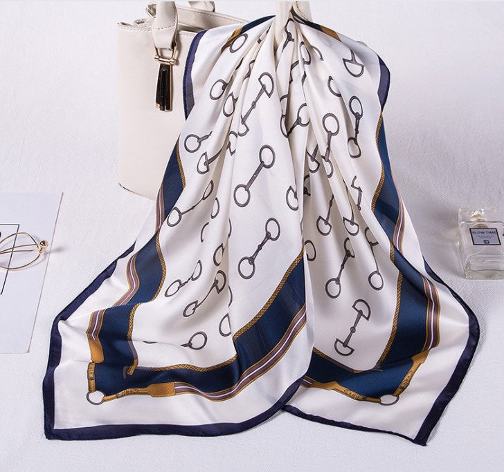 Snaffle Bit Print Satin Scarf (Navy)